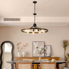 Load image into Gallery viewer, 31.5" Vintage Chandelier Farmhouse Ring Chandelier Chain Chandelier (Black + Walnut)