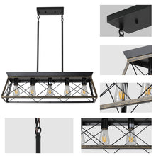 Cargar imagen en el visor de la galería, 31.5" Golden Black Farmhouse Chandelier Dining Room Rectangular Island Light Metal Chandelier