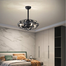 Carregar imagem no visualizador da galeria, 18" Matte Black Cage Ceiling Fan Light Industrial Style Ceiling Fan Light Kit Three-speed Adjustment Ceiling Fan
