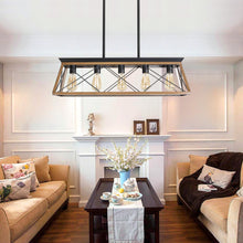 Load image into Gallery viewer, 31.5" Walnut Farmhouse Chandelier Dining Room Rectangular Island Light Metal Chandelier