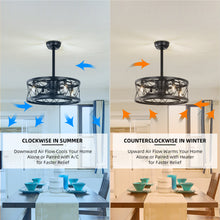 Load image into Gallery viewer, 20" Matte Black Drum Ceiling Fan Light Modern Cage Reversible Ceiling Fan Light
