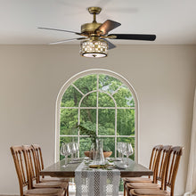 Load image into Gallery viewer, 52" Vintage Bronze Crystal Ceiling Fan Light with 5 Wood Two-Tone Blades, Remote Control 3-Speed Reversible Ceiling Fan