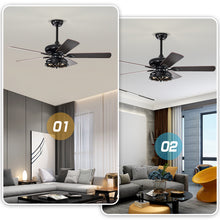 Load image into Gallery viewer, 52'' Farmhouse Ceiling Fan Dual Finish Blades Industrial Fandelier --Matte Black