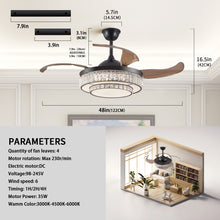 Cargar imagen en el visor de la galería, Modern Style Black Telescopic Ceiling Fan Light Remote Control Silent Reversible Ceiling Fan LED Recessed Pendant Light