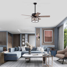 Load image into Gallery viewer, 52'' Low Profile Ceiling Fan with Lights (No Include Bulb), Blade Dark Wood Ceiling Fan