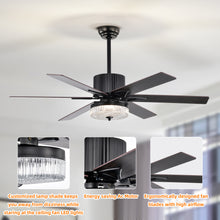 Загрузить изображение в средство просмотра галереи, 52" Matte Black Modern LED Ceiling Fan Light, 6 Blade Remote Control Ceiling Fan, Reversible Ceiling Fan