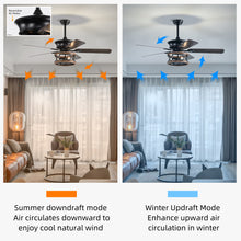 Load image into Gallery viewer, 52" Farmhouse Ceiling Fan Light 3 Light Ceiling Fan Vintage Drum Pendant Light