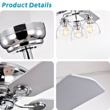 Load image into Gallery viewer, 52" Farmhouse Glass Shade 5-Blade Reversible Ceiling Fan with Light Kit and Remote --Chrome
