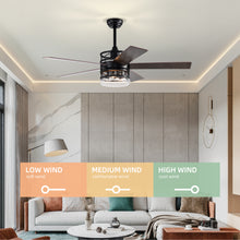 Загрузить изображение в средство просмотра галереи, 52-inch 5-blade Lighted Ceiling Fan with Remote Control , Glass Shade (Optional Remote) --Matte Black