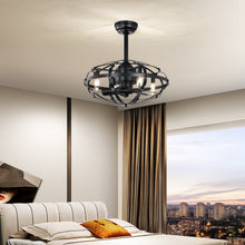 Carregar imagem no visualizador da galeria, 18" Matte Black Cage Ceiling Fan Light Industrial Style Ceiling Fan Light Kit Three-speed Adjustment Ceiling Fan