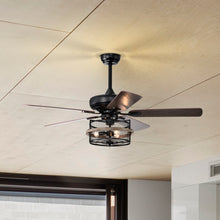 Load image into Gallery viewer, 52" Farmhouse Ceiling Fan with  Remote, 3-Lights Ceiling Fan with Light Fixture (No include Bulbs), Ceiling Fan --Black Matte+Wood Grain
