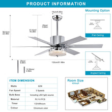 Load image into Gallery viewer, 52'' Modern Ceiling Fans with Remote, Wood Ceiling Fan with Lights, LED Ceiling Fan Light with 6 Blade, 3 Speed AC Motor Indoor Ceiling Fan--Chrome