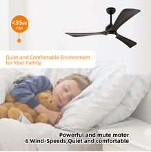 Load image into Gallery viewer, 52" Matte Black + Dark Walnut Remote Control Silent Ceiling Fan Light, Reversible Ceiling Fan