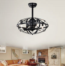 Carregar imagem no visualizador da galeria, 18" Matte Black Cage Ceiling Fan Light Industrial Style Ceiling Fan Light Kit Three-speed Adjustment Ceiling Fan