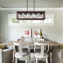 Charger l'image dans la galerie, 31.5" Black & Red Farmhouse Chandelier Dining Room Rectangular Island Light Metal Chandelier (No Bulb)