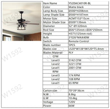 Load image into Gallery viewer, 52'' Farmhouse Ceiling Fan with Lights, 52 Inch Industrial Cage Ceiling Fan Light, Indoor Outdoor Ceiling Fan with Remote, Reversible AC Motor