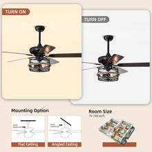 Load image into Gallery viewer, 52" Farmhouse Ceiling Fan with  Remote, 3-Lights Ceiling Fan with Light Fixture (No include Bulbs), Ceiling Fan --Black Matte+Wood Grain