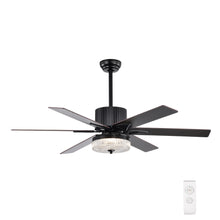 Загрузить изображение в средство просмотра галереи, 52" Matte Black Modern LED Ceiling Fan Light, 6 Blade Remote Control Ceiling Fan, Reversible Ceiling Fan