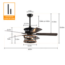 Load image into Gallery viewer, 52" Farmhouse Ceiling Fan Light 3 Light Ceiling Fan Vintage Drum Pendant Light