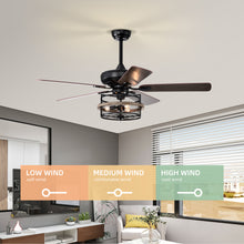Load image into Gallery viewer, 52" Farmhouse Ceiling Fan with  Remote, 3-Lights Ceiling Fan with Light Fixture (No include Bulbs), Ceiling Fan --Black Matte+Wood Grain