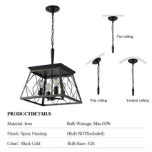 Load image into Gallery viewer, Golden Black Farmhouse Lantern Chandelier Dining Room Vintage Chain Chandelier (No Bulbs)