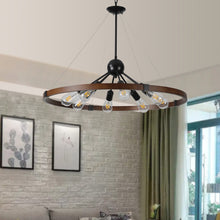 Load image into Gallery viewer, 31.5" Vintage Chandelier Farmhouse Ring Chandelier Chain Chandelier (Black + Walnut)