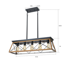 Load image into Gallery viewer, 31.5" Walnut Farmhouse Chandelier Dining Room Rectangular Island Light Metal Chandelier