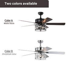 Load image into Gallery viewer, 52" Crystal Chandelier Fan with Lights and Remote Control, Modern Ceiling Fan with Dual Finish Reversible Blades, Fandelier, Matte Black