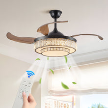 Cargar imagen en el visor de la galería, Modern Style Black Telescopic Ceiling Fan Light Remote Control Silent Reversible Ceiling Fan LED Recessed Pendant Light