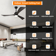 Load image into Gallery viewer, 52" Matte Black + Dark Walnut Remote Control Silent Ceiling Fan Light, Reversible Ceiling Fan