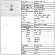 Load image into Gallery viewer, 52'' Modern Ceiling Fans with Remote, Wood Ceiling Fan with Lights, LED Ceiling Fan Light with 6 Blade, 3 Speed AC Motor Indoor Ceiling Fan--Chrome