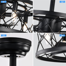 Load image into Gallery viewer, 20" Matte Black Drum Ceiling Fan Light Modern Cage Reversible Ceiling Fan Light