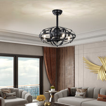 Carregar imagem no visualizador da galeria, 18" Matte Black Cage Ceiling Fan Light Industrial Style Ceiling Fan Light Kit Three-speed Adjustment Ceiling Fan