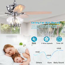 Load image into Gallery viewer, 52" Glass Chandeliers Fan with Remote, Classic, Glam, Traditional, Transitional, Chrome