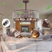 Load image into Gallery viewer, 27" Crystal Chandelier Crystal Shade Ceiling Fan with Remote Control 6 Wind Speeds, 1H/2H/4H Timer