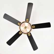 Load image into Gallery viewer, 52" Vintage Bronze Crystal Ceiling Fan Light with 5 Wood Two-Tone Blades, Remote Control 3-Speed Reversible Ceiling Fan