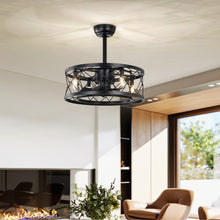 Load image into Gallery viewer, 20" Matte Black Drum Ceiling Fan Light Modern Cage Reversible Ceiling Fan Light