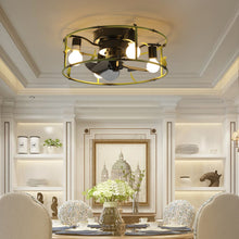 Cargar imagen en el visor de la galería, Modern Style Ceiling Light Green Cage Ceiling Fan Light Remote Controlled Ceiling Fan Light