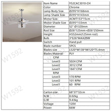 Load image into Gallery viewer, 52" Modern Style Pendant Light Silent Reversible Ceiling Fan 3-Speed Adjustable Ceiling Fan Light - Chrome (Bulb Not Included)