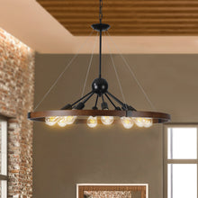 Load image into Gallery viewer, 31.5" Vintage Chandelier Farmhouse Ring Chandelier Chain Chandelier (Black + Walnut)