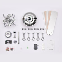 Load image into Gallery viewer, 52” 4 Lights Ceiling Fan with 5 Wood Blades, Two-Color Fan Blade, AC Motor, Remote Control, Reversible Airflow, 3-Speed, Adjustable Height, Traditional Ceiling Fan (Silver)