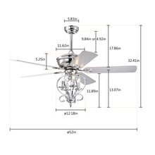 Load image into Gallery viewer, 52” 4 Lights Ceiling Fan with 5 Wood Blades, Two-Color Fan Blade, AC Motor, Remote Control, Reversible Airflow, 3-Speed, Adjustable Height, Traditional Ceiling Fan (Silver)