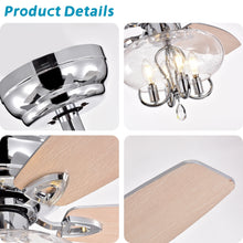 Load image into Gallery viewer, 52" Glass Chandeliers Fan with Remote, Classic, Glam, Traditional, Transitional, Chrome