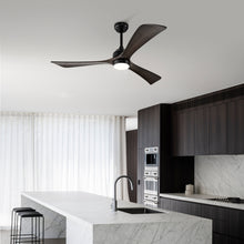 Load image into Gallery viewer, 52" Matte Black + Dark Walnut Remote Control Silent Ceiling Fan Light, Reversible Ceiling Fan