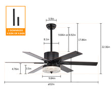 Загрузить изображение в средство просмотра галереи, 52" Matte Black Modern LED Ceiling Fan Light, 6 Blade Remote Control Ceiling Fan, Reversible Ceiling Fan