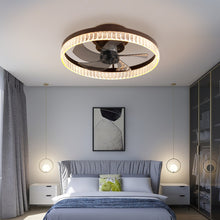 Charger l'image dans la galerie, 19.7" Simple LED Ring Chandelier Fan Modern Recessed Ceiling Light Chandelier Brown Ceiling Fan Light