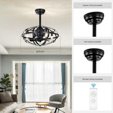 Carregar imagem no visualizador da galeria, 18" Matte Black Cage Ceiling Fan Light Industrial Style Ceiling Fan Light Kit Three-speed Adjustment Ceiling Fan