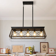 Cargar imagen en el visor de la galería, 31.5" Golden Black Farmhouse Chandelier Dining Room Rectangular Island Light Metal Chandelier