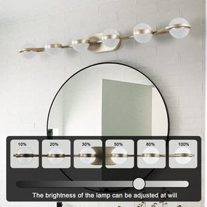 43.3" Modern Bathroom Gold Mirror Light Wall Mounted Vanity Light Globe 6 Lights