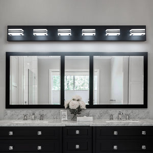 LED Modern Black Vanity Light Bathroom Acrylic Mirror Front Light Rectangular 6 Lights